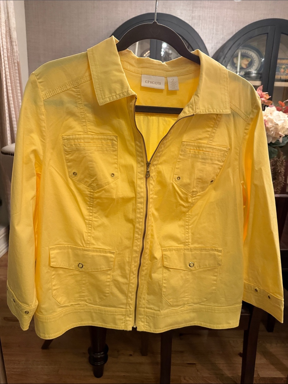Chico's Sunny Yellow Zip-Front Utility Jacket